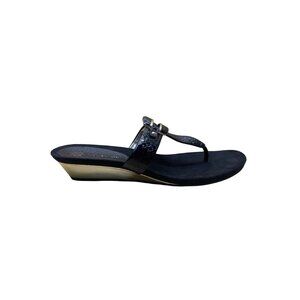 Anne Klein Women’s Black Embossed Strap Wedge Sandals Akita Size 10M